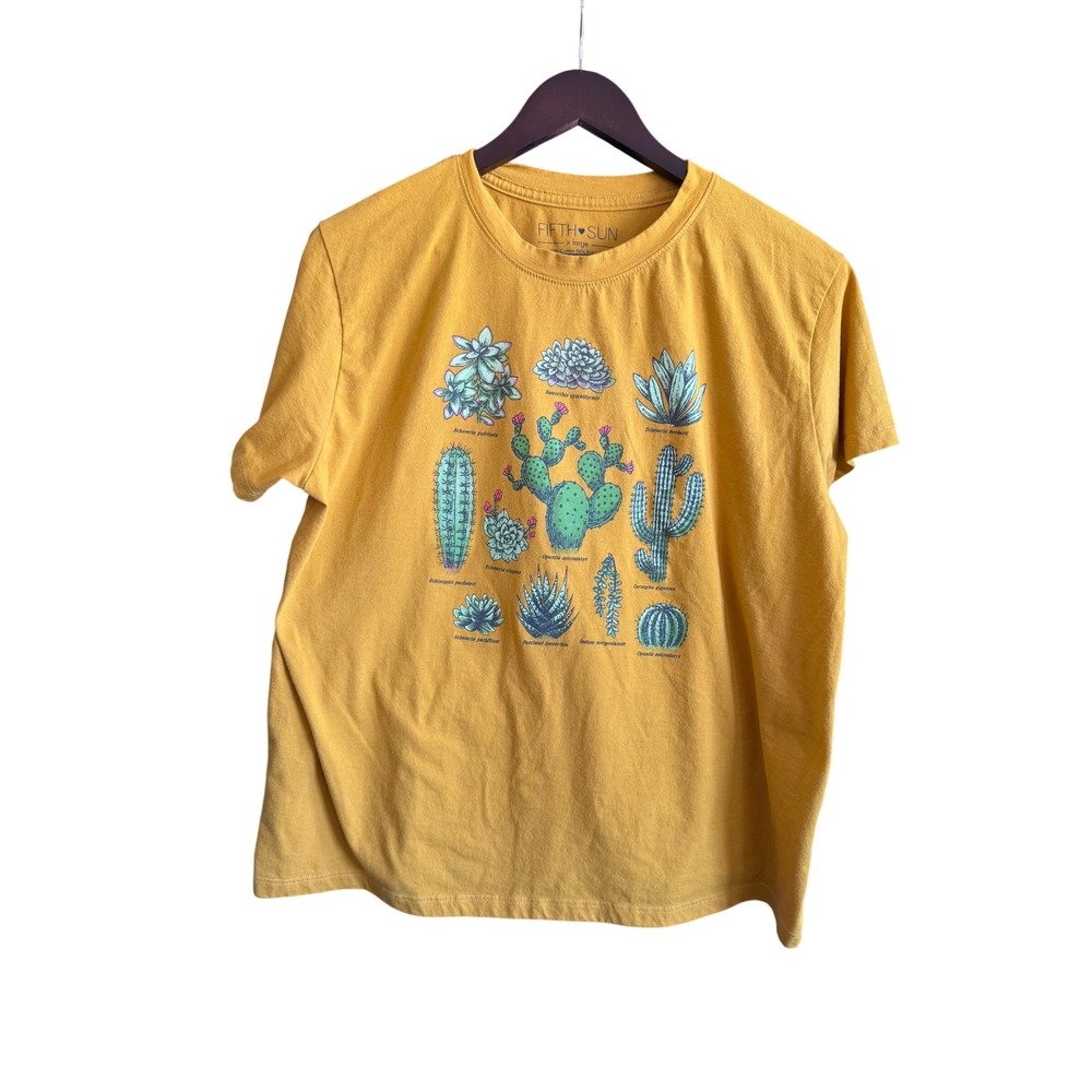 Fifth Sun Mens Yellow Cactus Succulent Graphic T-Shirt XL Mustard Botanical Tee